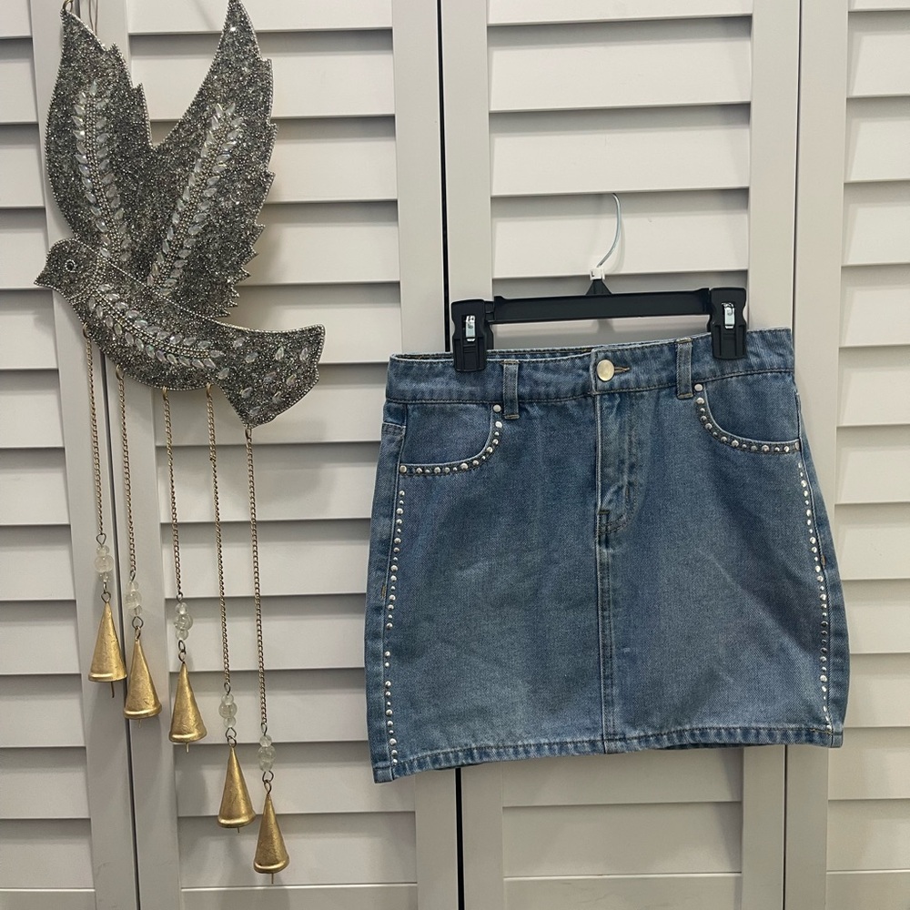 3 for $18 Stud-Trim Denim Mini Skirt -